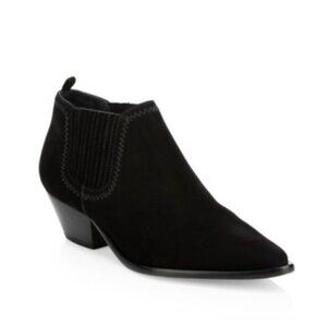 Schutz Women's Jaqueline Black Suede Point-Toe Stacked Heel Ankle Booties Sz 8.5